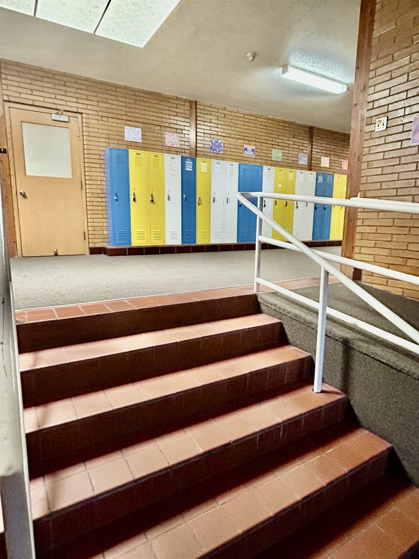 Main hall stairs and colorful lockers